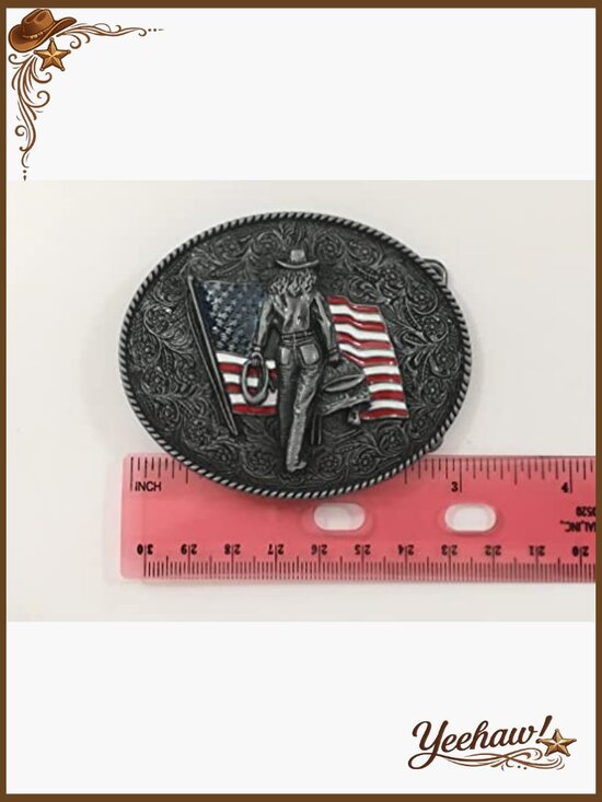 Metal Western Cowgirl Belt Buckle USA Flag Design 2.5x3.2 Inches main image 6